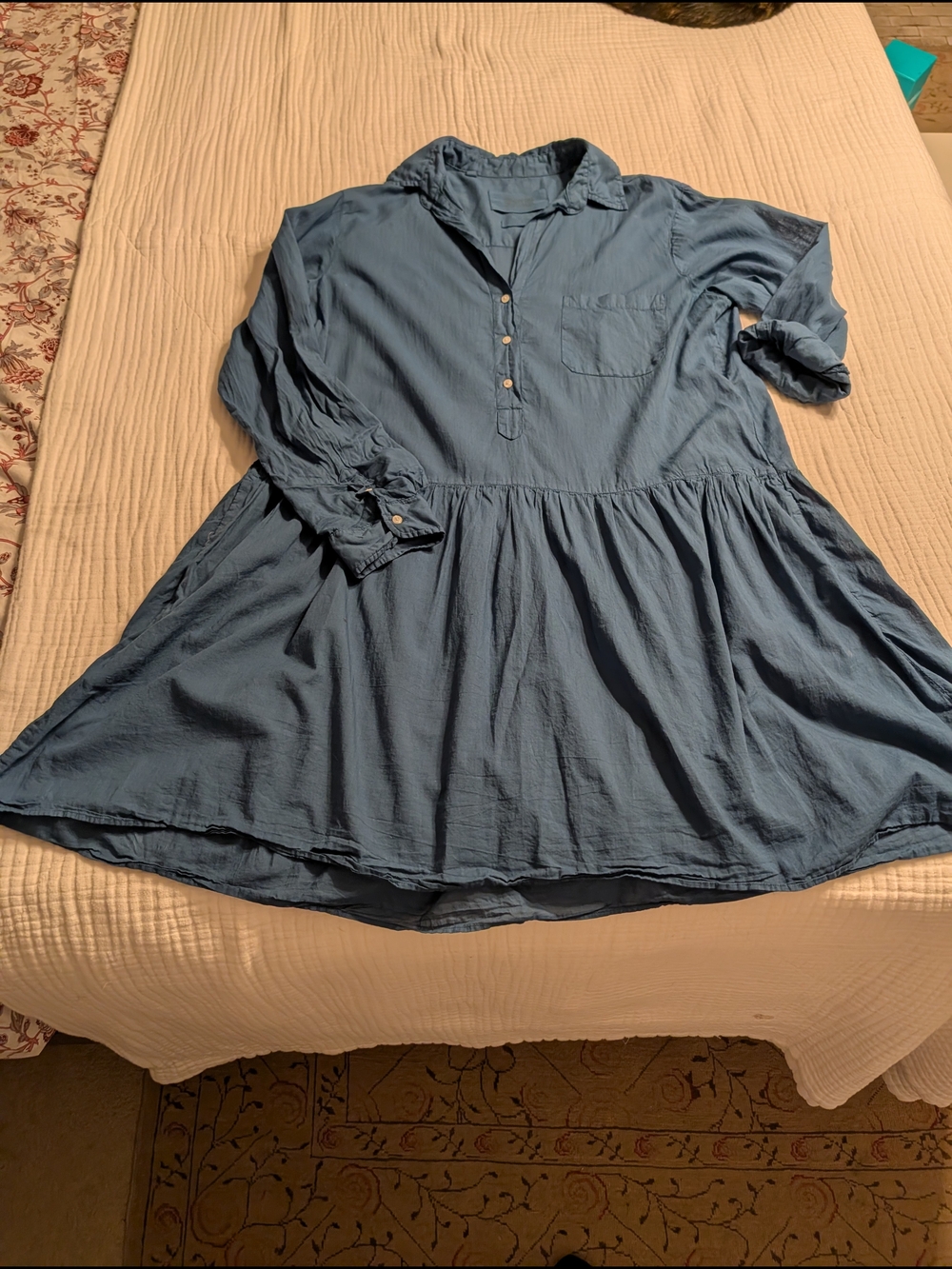 Grayson Tissue Dress - Blue Long-Sleeve Tiered Shirt Dress